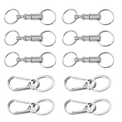 10 Pcs Quick Release Keychain and Key Rings, Stainless Steel Detachable Carabiner Clips Set with 360° Swivel Lock System, Men Women Car Keys Auto Enthusiasts Mechanics DIY Crafts Accessories (Silver)