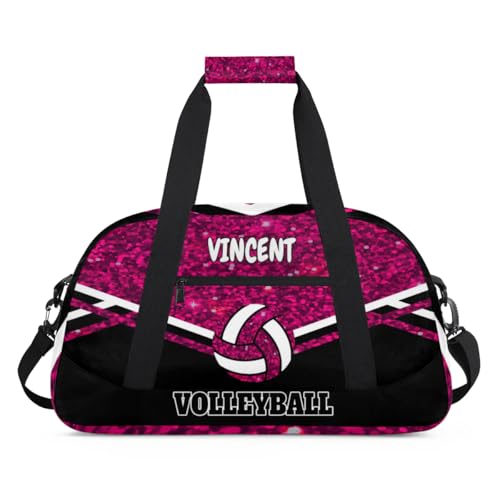 Personalized Volleyball Bag, Casual Bag Sport Duffel Gym Bag Weekender Bags Travel Duffel Bag, Rose Purple Sequins Black Background - color: Rose Pink