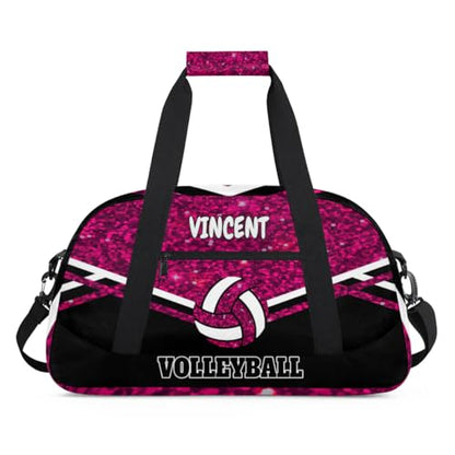 Personalized Volleyball Bag, Casual Bag Sport Duffel Gym Bag Weekender Bags Travel Duffel Bag, Rose Purple Sequins Black Background - color: Rose Pink