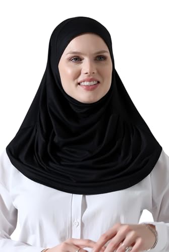 ihvan online, Women’s Ready to Wear Instant Hijab, Soft One-Piece Headscarf, Stretch Hijab for Daily Wear, Prayer & Travel - color: Black