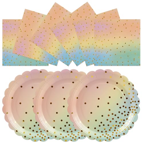 50PCS Colored Paper Plates and Napkins Set - Colourful and Gold Dot Disposable Party Tableware Dinnerware Set Party Supplies Decorations for Birthdays, Baby Shower, Weddings and Holidays - color: Colorful Dot