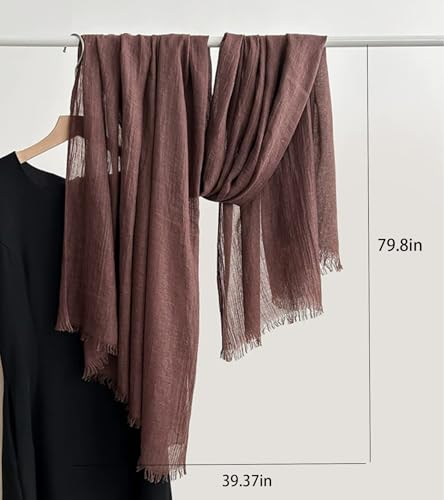 Solid color cotton and linen scarf, wrinkled all season versatile long sunscreen fashionable shawl - color: Coffee