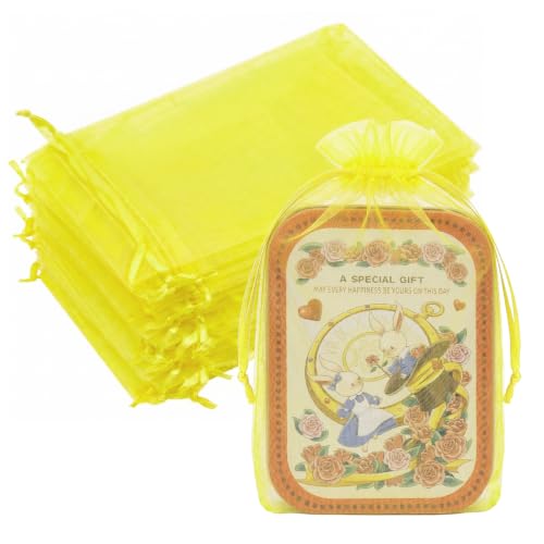 Crweety 50PCS Organza Bags 6x9 Yellow Small Gift Bags Mesh Drawstring - color: Yellow