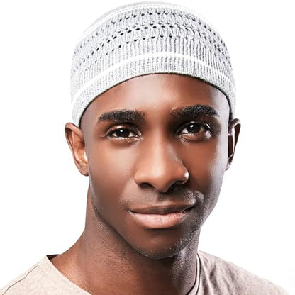Tough Headwear Kufi Hat - Kufi Hats for Men Muslim, Turkish Kufi Cap - color: Grey White
