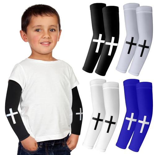Shyyween 4 Pairs Faith Cross Arm Sleeves for Youth Kids - color: Black, White, Gray, Blue