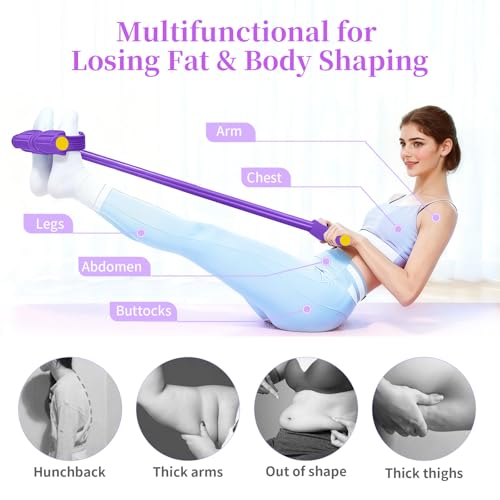 Pedal Resistance Bands with Handles, Durable 6-Tubes Multifunction Pedal Resistance Band, Natural Rubber Foot Pedal Resistance Bands, Fitness Resistance Bands for Abdomen, Waist, Arm, Leg - color: Purple