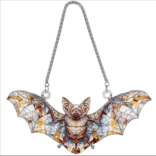 Halloween Bat Rearview Mirror Hanging Ornament, Gothic Bat Acrylic Suncatcher Car Mirror Charm, Stained Glass Style Bat Decoration for Car, Window, Home Halloween Decor Gift(bat-3) - color: Bat-3