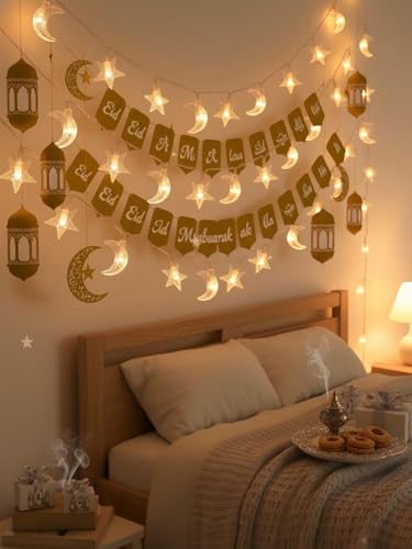 30 LED Star and Moon String Lights, Warm White Decorative Fairy Lights for Nursery, Bedroom, and Wedding Decor, Battery Operated - style: White Star Moon