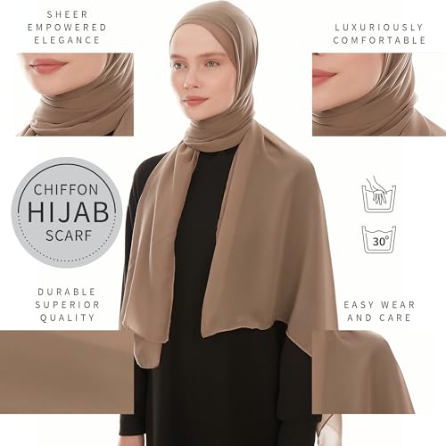 Chiffon Hijab Scarf For Women. Soft Fashion Headscarf Shawl Wrap - color: Dark Taupe