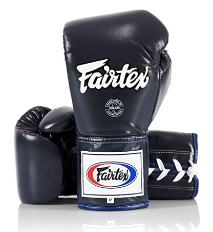 Fairtex BGL6 Handmade Leather Gloves| Optimal fist Closure with a Locked-Thumb Design| Premium Leather |Triple-Layered Foam |Lace-up Closure. Ideal for Boxing, MMA, and Kickboxing. - color: Blue, size: 10 oz