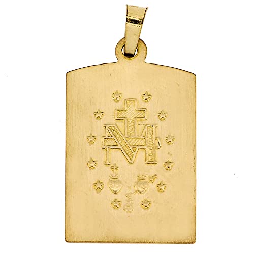 RP 14k Yellow Gold Polished Miraculous Virgin Mary Double Sided Square Pendant Medal - style: Pendant + 16-18" Adj 14K Chain
