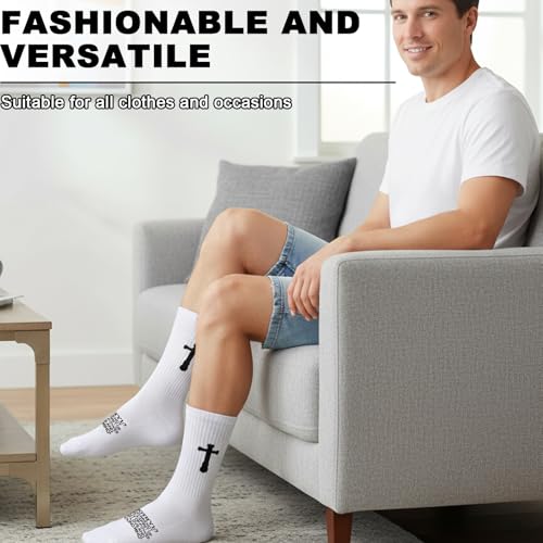 3 Pairs Christian socks Prayer socks Birthday Gifts for Dad,Men Husband Grandp Fathers Day Christmas - color: 2 Timothy 1:7 - White
