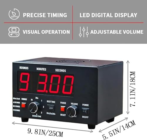 Classic Boxing Interval Timer, Professional Gymnastics Timer with LED Display, 1-12 Challenge Rounds and Adjustable Buzzer, 30S-10min Workout and 0/30/60S Rest Time(Color:Blue) - color: Blue