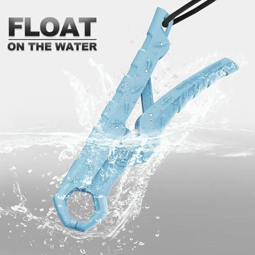 7.5'' Floating Fish Gripper, Fishing Grabber | Catfish Mouth Pliers, Caught Bass Holder, Fish Scale Hook Clamp, Saltwater Lip Grip Tool with Lanyard, Gifts for Men - color: Blue