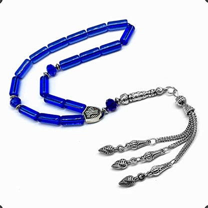 -Gentle Men Collection- Prayer Beads-Worry Beads-Tesbih-Tasbih-Tasbeeh-Misbaha-Masbaha-Subha-Sebha-Rosary (Blue Glass Prayer Beads -15 x 6mm 17 Beads) - color: Blue Glass Prayer Beads -15 x 6mm 17 beads