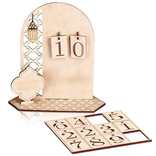 Ramadan Advent Calendars Wooden Eid Mubarak Countdown Calendar Gold Tracker Date Gift for Kids Arabic Muslim Islamic Holiday Table Home Decorations 2026