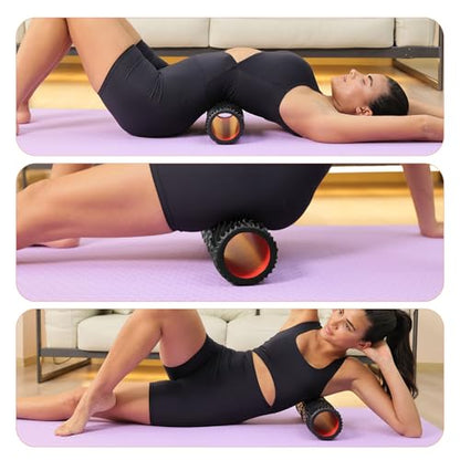 Foam Roller, 15" High Density Foam Back Roller, Wave Textured Massage Roller for Deep Muscle Massage Pilates Yoga,Fitness Exercise Roller for Whole Body Release(Black)
