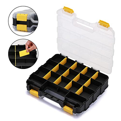 EMENTOL 2PCS Double Side Tool Organizer with Customizable/Removable Plastic Dividers, Hardware Box Storage for Screws, Nuts, Nails, Bolts, 34-Compartment, Black/Yellow - color: Black/Yellow