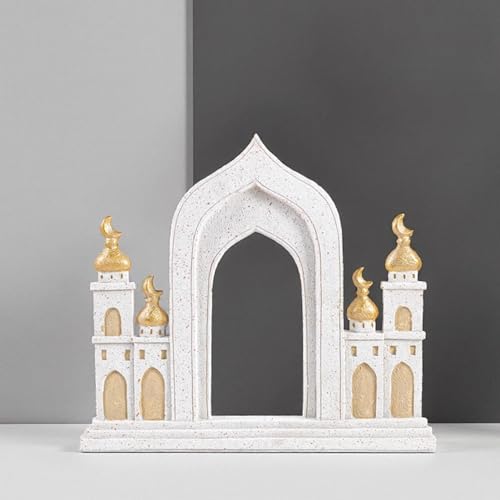 Ramadan Decorations for Home, Islamic Mosque Arch Figurine with Crescent Moon, Eid Mubarak Table Centerpiece, Muslim Home Decor for Ramadan, Eid Al-Fitr, Housewarming Gift,Resin,10.24 x 9.06 Inch