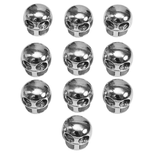 10Pcs Metal Cord Lock End, Double Hole Spring Stopper Fastener Slider Toggles End for Drawstrings Lanyard Silver 1 One Size