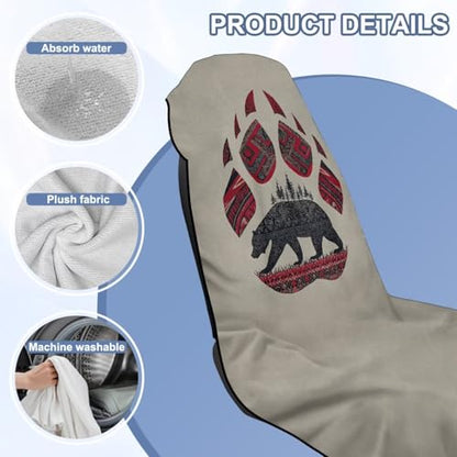 Aztec Bear Print Car Seat Towel Covers Front Seats Bear Claw Print Car Seat Hoodie Cover 60 x 33 Inch Absorbent Microfiber Towels for Gym Workout, Running, Swimming, Beach and Hiking - color: Brown - Aztec Bear Bear Claw