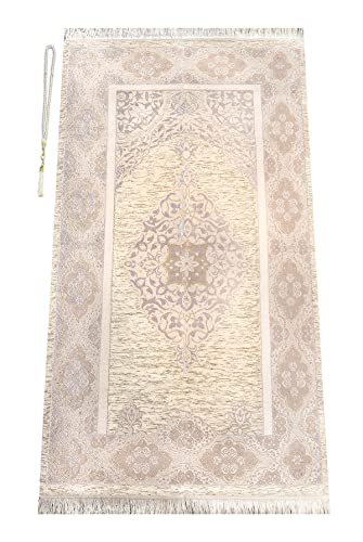 ihvan online Muslim Prayer Rug with 99 Beads Tasbih, Soft Chenille Sajadah, Lightweight & Foldable Janamaz, Portable Travel Prayer Mat, Islamic Gift for Eid, Ramadan, Hajj & Umrah, Pale Pink - color: Pale Pink