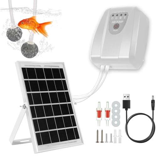 Solar Powered Aquarium Air Pump, Quiet Powerful Fish Tank Air Pump - color: White