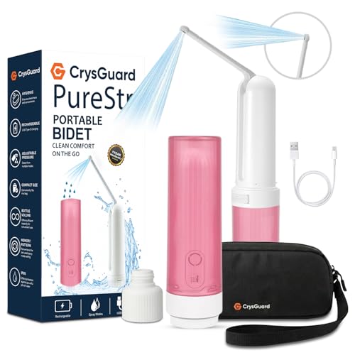 ( 180ml ) PureStream Portable Bidet for Travel – USB-C Rechargeable Handheld Sprayer with Bottle Adapter, 180° Foldable Nozzle, Adjustable Pressure Modes, Waterproof, for Men and Women ( Pink ) - color: Pink, size: 180ml