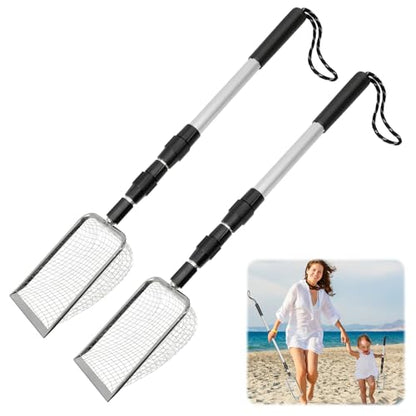 2 Pack Sand Sifter, Beach Shark Tooth Sifter Shell Scooper | Shell Scooper for Beach Dipper Scoop with Long Adjustable Handle Shovel Tool for Picking Up Shells Shovels - size: 2 Pieces Sifter