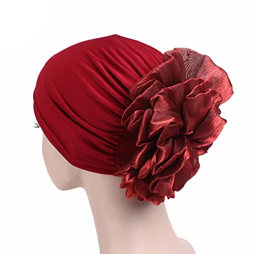 Women Flower Elastic Turban Beanie Head Scarf wrap Chemo Cap hat for Cancer Patient - color: Black White Gray Red