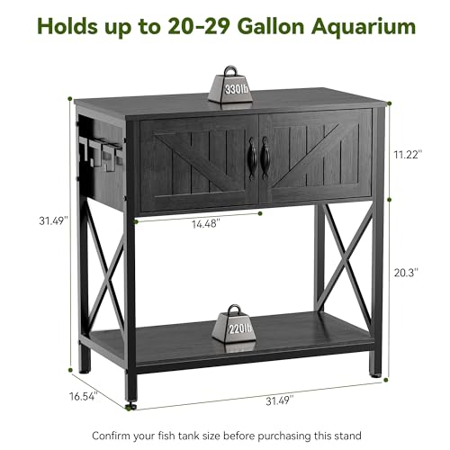 Petrova 20-29 Gallon Fish Tank Stand, Metal Double Aquarium Stand with Storage Cabinet, Heavy Duty 31.5" L* 16.54" W Tabletop, 330LBS Capacity, Grey - color: Dark Grey, size: 31.5" L x 16.5" W x 31.5"H
