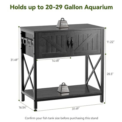 Petrova 20-29 Gallon Fish Tank Stand, Metal Double Aquarium Stand with Storage Cabinet, Heavy Duty 31.5" L* 16.54" W Tabletop, 330LBS Capacity, Grey - color: Dark Grey, size: 31.5" L x 16.5" W x 31.5"H