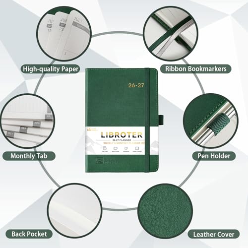 2026-2027 Planner - Academic Planner 2026-2027 Weekly Monthly Planner, July 2026 - June 2027, 5.7'' x 8.4'', Thick Paper, Leather Cover, Pen Holder, Back Pocket, Perfect Daily Organizer - Dark Green - color: Dark Green