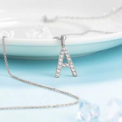 Tarsus Initial Cubic Zirconia Necklace Jewelry Gifts for Women Adjustable Chain 18" + 2" - style: Silver-A-Diamond style