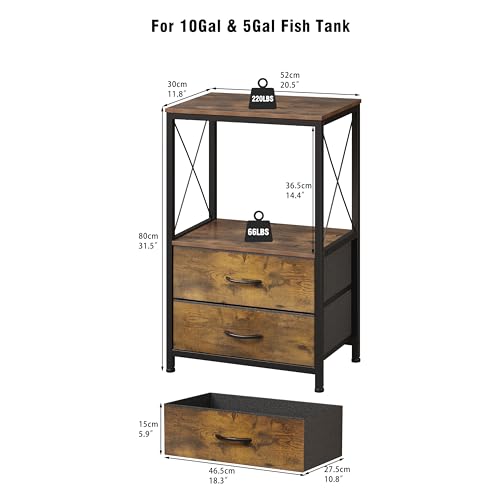 10 Gallon Aquarium Stand with 2 Drawers, Brown | 10 Gallon Fish Tank Stand; 2-Tier Storage Shelf; Heavy-Duty Metal Frame; Reptile & Turtle Tank Stand; Brown Finish - color: Brown