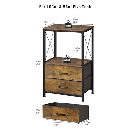 10 Gallon Aquarium Stand with 2 Drawers, Brown | 10 Gallon Fish Tank Stand; 2-Tier Storage Shelf; Heavy-Duty Metal Frame; Reptile & Turtle Tank Stand; Brown Finish - color: Brown