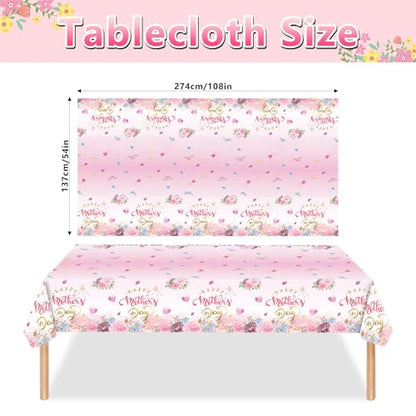 98PCS Happy Mother's Day Party Supplies Mothers Day Tableware Set Best Mom Ever Paper Plates Napkins Forks Knives Tablecloth Banner Mothers Day Party Decorations Disposable Dinnerware for 16 Guests - style: Happy Mother's Day