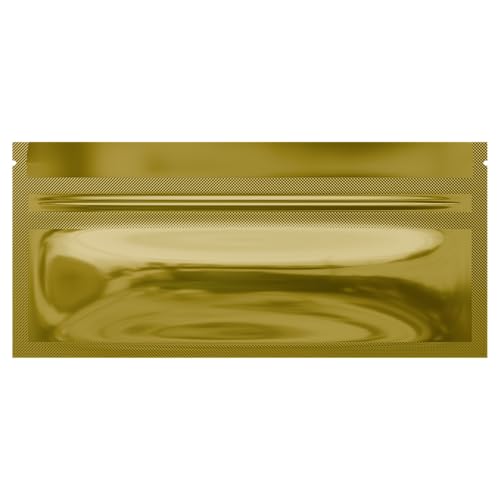Mylar Style Barrier Bags – Zipper w/Heat Seal – 100 Bags (Gloss Gold/Clear, PR - 6?x2.7?) - color: Gloss Gold / Clear, size: 6x2.7 Inch (Pack of 100)