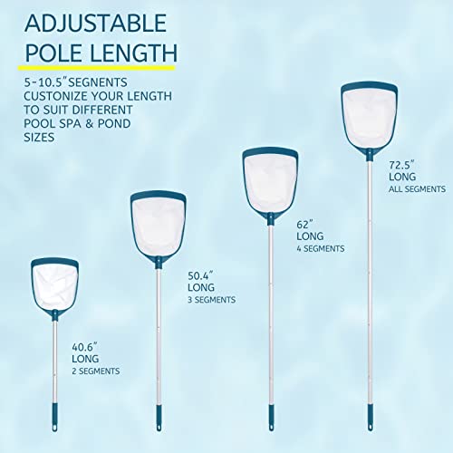 5 Foot Ultra Fine Mesh Pool Spa Leaf Skimmer Rake Net with Adjustable Pole | 3/4" Diameter Aluminum Pole, Nylon Medium Bag, Scoop Tiny Particles for Cleaning Swimming Pools, Hot Tubs, Spas & Fountains - size: Pool Skimmer with Pole