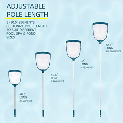 5 Foot Ultra Fine Mesh Pool Spa Leaf Skimmer Rake Net with Adjustable Pole | 3/4" Diameter Aluminum Pole, Nylon Medium Bag, Scoop Tiny Particles for Cleaning Swimming Pools, Hot Tubs, Spas & Fountains - size: Pool Skimmer with Pole