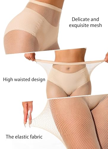 lmotpe Plus Size Fishnet Tights Stockings Women's High Waist Stockings for Women - color: Nude Es Mesh 1