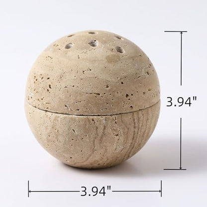 Handmade Travertine Stone Incense Resin Burner Holder – Natural Stone Incense Burner with Brass Insert for Home Decor & Relaxation