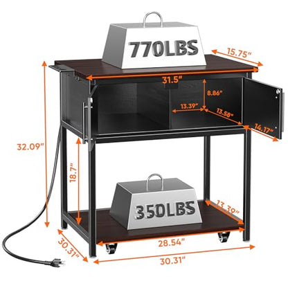 20-29 Gallon Fish Tank Stand with Power Outlet and Storage Cabinet,Aquarium Stand with Slide-Out Fish Tank Shelf,Heavy Duty Metal Frame and Waterproof Wood,31.5" L x 15.7" W 770LBS Capacity