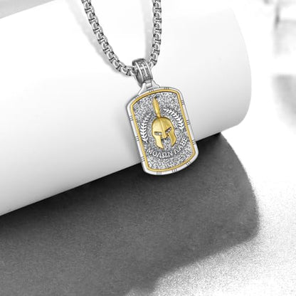 Western Catus/Knights Templar/St Michael/Santa Muerte/Praying Hand/Spartan/Virgin Mary/Tetragrammaton/Wrestlers/Allah Necklace Sterling Silver Dog Tag Necklace Christian Jewelry Gifts for Men - style: Sparta