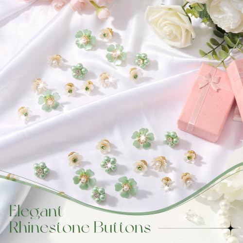 50 Pcs Pearl Rhinestone Brooch Pin Flower Embellishments Brooches and Pins for Women Lapel Pins No Sew Button Charms Accessories for Clothes Bags Wedding DIY Crafts, 5 Styles - color: Green