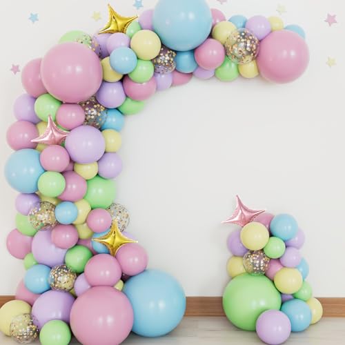 KatchOn, Pastel Balloon Arch Kit - Pack of 91 | Macaron Balloon Garland Kit with Confetti, Star, Latex & Foil Balloons | DIY Balloon Arch for Birthday, Baby Shower, Wedding Party Decorations - color: Pastel Confetti Balloon