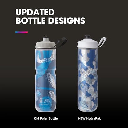 HydraPak Polar Sport Insulated Water Bottle 2-Pack (24oz, Contender Black) | High Flow, BPA Free, Tri-Layer Insulation, Leakproof, Dash Handle, Easy Squeeze, Self-Sealing Cap, for Sports - color: Contender Black, style: 24oz/700ml (2-Pack)