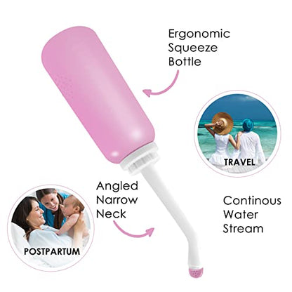 Peri Bottle Postpartum, RUFCRIL 500ml Bidet Bottle, Upside Down Peri Bottle, Boilable TPE, Travel Bag, for Perineal Care, Hemorrhoid Care, Feminine Cleansing & Baby (Pink) - color: Pink
