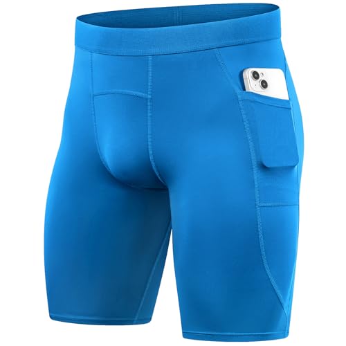 Compression Shorts for Men Pocket Compression Spandex Underwear Shorts Running Workout Athletic - color: Blue, size: Small