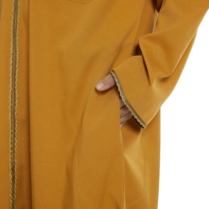Muslim Abaya Islamic Thobe for Boys Long Sleeve Solid Festive Clothes Teen Kids Cozy Ramadan Prayer Thobe with Pocket - color: Yellow, size: 3-4T